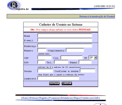 Entrando dados para criar ID