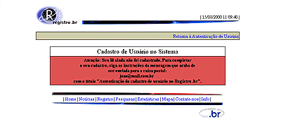 Aviso de envio de e-mail para autenticao